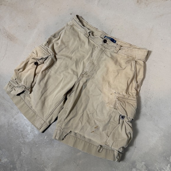 Polo Ralph Lauren Other - Polo Ralph Lauren Polo 67 Chino Mens Tan Cotton Cargo Shorts Size 34 Distressed